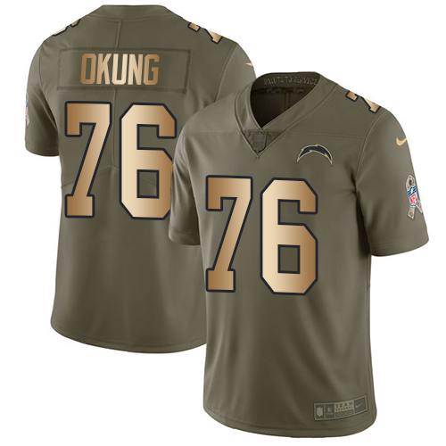 Nike Chargers #76 Russell Okung Olive/Gold Men's Stitched NFL Limited Salute To Service Jersey